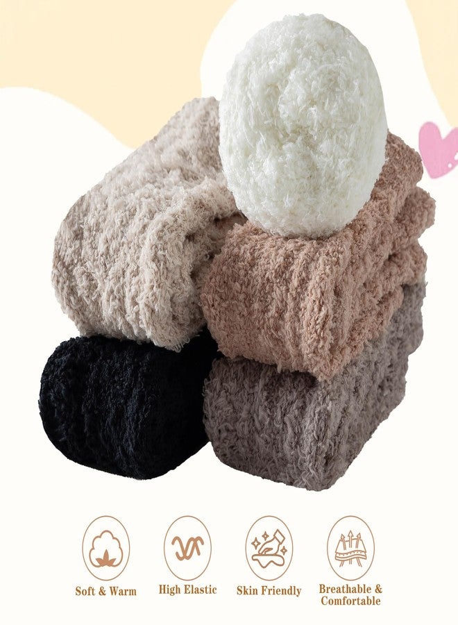 Premillow Fuzzy Socks for Women, Womens Winter Warm & Cozy Fluffy Socks 5 Pairs Ultra Soft Warm Fabric Sleeping Slipper Sock for Women Gifts - Image 4